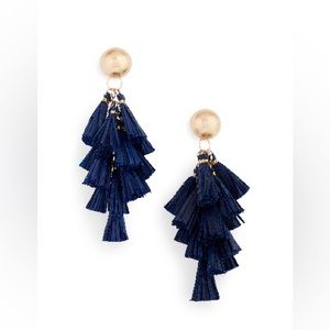 Akola Raffia Tassel Cluster Drop Earrings Navy Blue